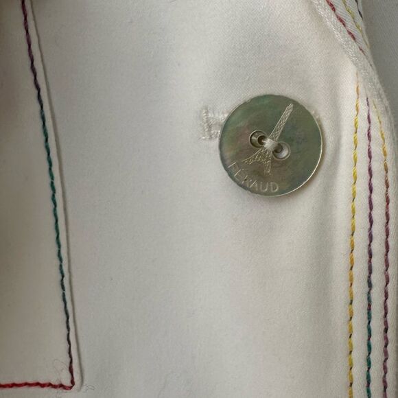 Louis Feraud Paris White Collared Blazer Jacket Rainbow Stitching Size 10 - Picture 5 of 8